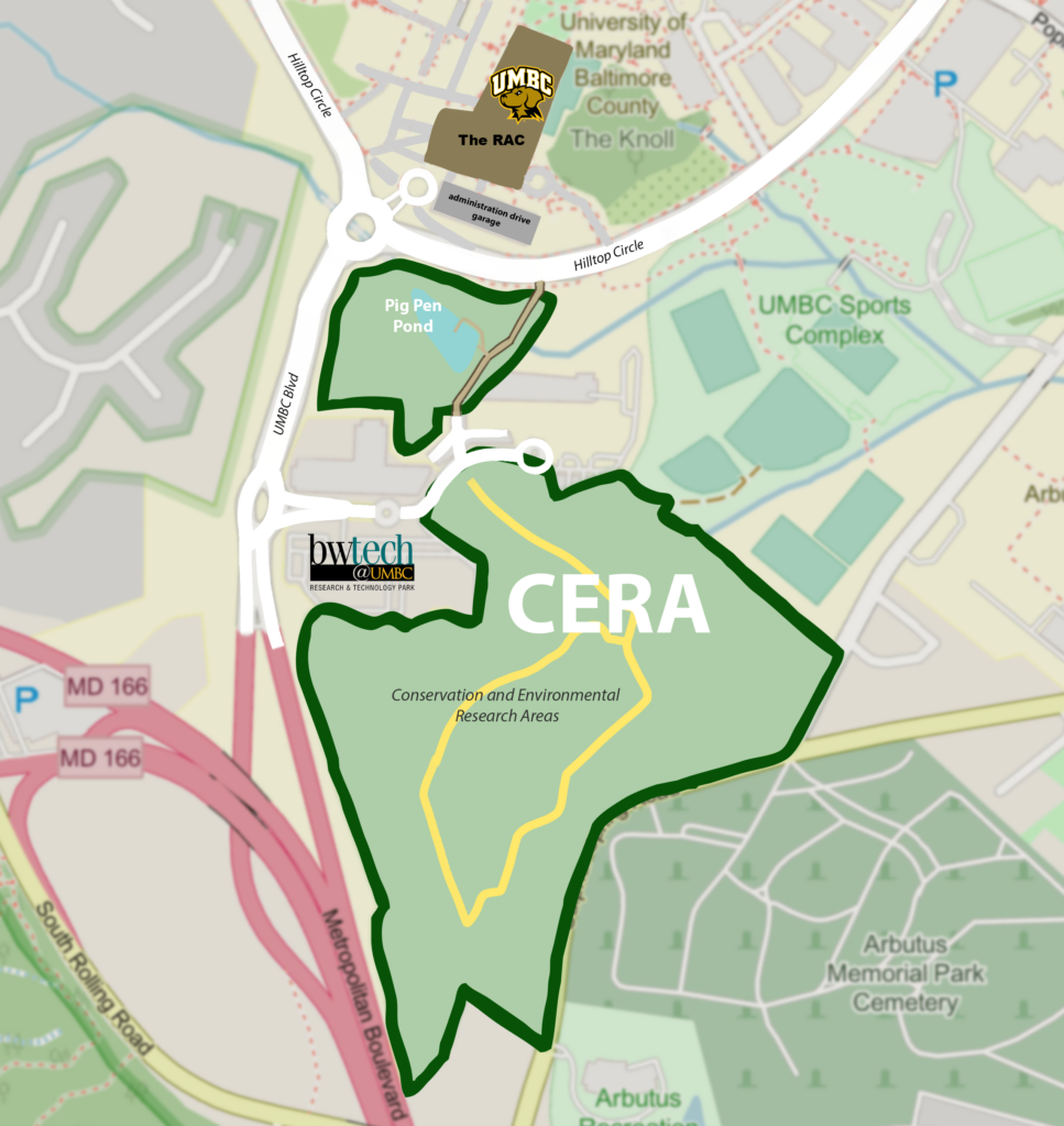 CERA is a large greenspace near UMBC campus and considered within campus.